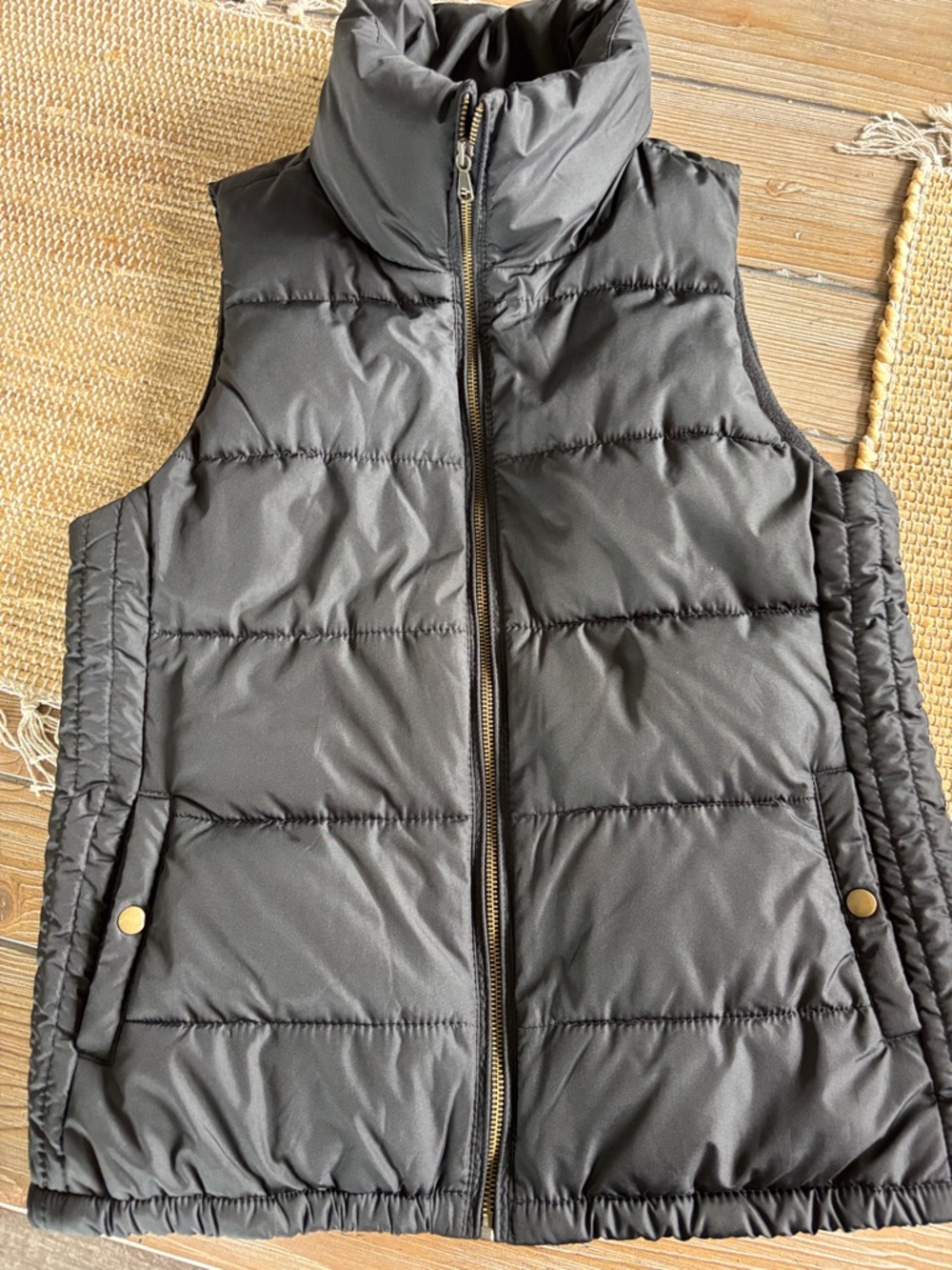 Old Navy Black Quilted Puffer Vest with Gold Zipper
